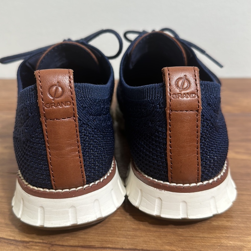 Cole Haan Navy Knit Wingtip Sneakers with Brown Accents - Picture 5 of 10